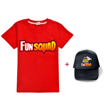 Новая летняя Футболка с принтом Kawaii Fun Squad Для маленьких мальчиков, Детская Футболка с короткими рукавами Для девочек, Детский Повседневный Топ + шляпа 4