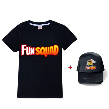 Новая летняя Футболка с принтом Kawaii Fun Squad Для маленьких мальчиков, Детская Футболка с короткими рукавами Для девочек, Детский Повседневный Топ + шляпа 5