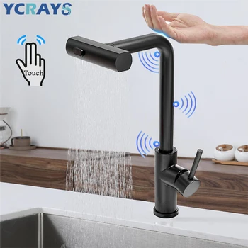 YCRAYS Smart Touch Control 3-режимный Кухонный кран Черный кран с водопадом, Матовый Никель, Выдвижной смеситель с датчиком, Серый Водопроводный кран для раковины