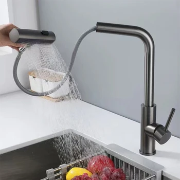 YCRAYS Smart Touch Control 3-режимный Кухонный кран Черный кран с водопадом, Матовый Никель, Выдвижной смеситель с датчиком, Серый Водопроводный кран для раковины 1