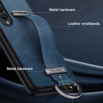 Тонкий кожаный чехол для Samsung Galaxy Z Fold 5 4 3 2 с браслетом, ремешком для рук, подставкой, металлическим кольцом, защитным чехлом для объектива камеры 2
