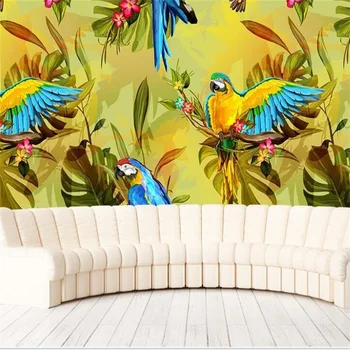 3d-фрески wellyu на заказ красивые цветы и птицы ручной росписи в стиле ретро в Юго-Восточной Азии, декоративные 3D-обои 3