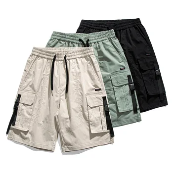Мужские шорты-карго, летние модные повседневные шорты-карго из полиэстера с карманами, спортивные шорты 0