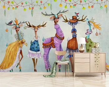 beibehang Пользовательские скандинавские минималистичные 3D обои с ручной росписью, обои с животными, олень, лес, обои для домашнего декора