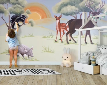 beibehang Пользовательские скандинавские минималистичные 3D обои с ручной росписью, обои с животными, олень, лес, обои для домашнего декора 4