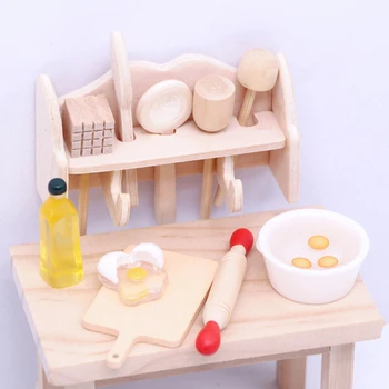 1 комплект миниатюрной посуды для кукольного домика, Скалка, ложка С полкой для хранения, мини-кухонная утварь, модель декора сцены из жизни кукольного домика