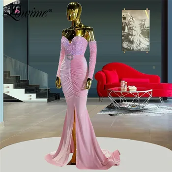Длинные Розово-бордовые бархатные вечерние платья Lowime Mermaid, Женские вечерние платья с открытыми плечами, платья знаменитостей больших размеров 2022 г.