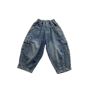 Детская одежда, брюки для мальчиков, весна и осень 2023, новые осенние модные детские джинсы Онлайн, Красная мода 4