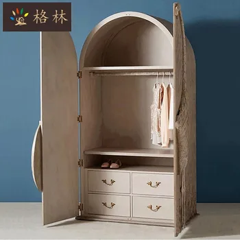 Двухдверный шкаф из массива дерева, для проживания в семье, легкая роскошь, шкаф с рельефной птицей-журавлем, резные крылья, изогнутый шкаф 2