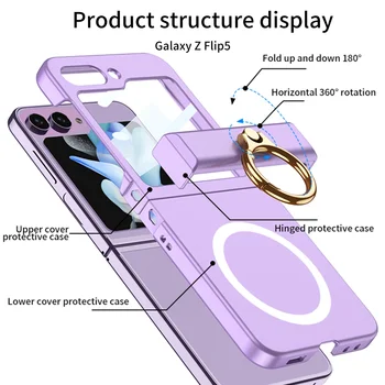 Ультратонкий матовый кольцевой кронштейн для Samsung Galaxy Z Flip 5 Чехол Magsafe с беспроводной зарядкой, складной шарнир, жесткий чехол 