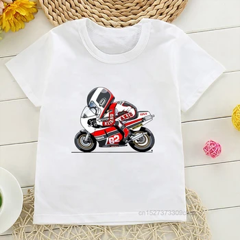 2022 Футболки с героями мультфильмов о мотогонках для милых мальчиков, детская белая футболка с коротким рукавом, летняя модная детская футболка для прыжков на мотоцикле 3
