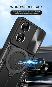для Huawei Honor 90 Case Роскошная Слайд-Камера Автомобильное Крепление Магнитный Держатель Мягкие Края Жесткий Симпатичный Чехол Для Телефона Honor90 REA-AN00 REA-NX9 1