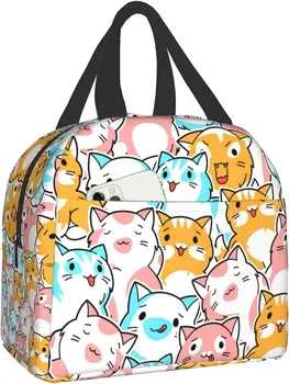 Kawaii Cats, забавная сумка для ланча с животными, сумка-тоут, ланч-бокс, изолированный контейнер для ланча для школы, работы, путешествий на открытом воздухе