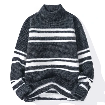 Осень-зима 2023, новый мужской высококачественный модный тренд, свитера с полувысоким воротником, мужские повседневные удобные теплые свитера, мужские свитера 1