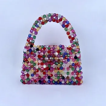 Sweet Niche Оригинальные мини-сумки ручной работы в квадратной коробке, сплетенные из бисера, разноцветные повседневные сумки для девочек, дизайнерские кошельки для вечеринок