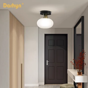 Простой светодиодный светильник для прихожей, потолочное оформление в скандинавском стиле, круглый стеклянный абажур, потолочный светильник для коридора 0