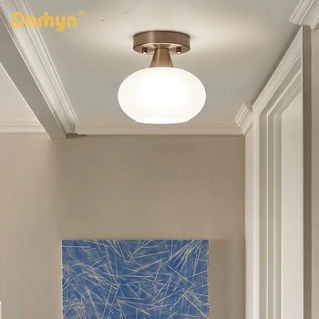Простой светодиодный светильник для прихожей, потолочное оформление в скандинавском стиле, круглый стеклянный абажур, потолочный светильник для коридора 1