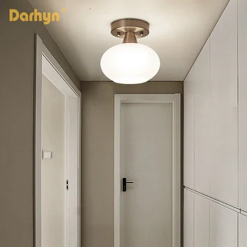 Простой светодиодный светильник для прихожей, потолочное оформление в скандинавском стиле, круглый стеклянный абажур, потолочный светильник для коридора 2