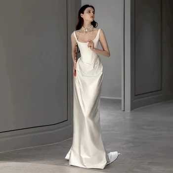 Простые изящные свадебные платья Для женщин, свадебные платья с квадратным воротником, атласные платья-футляры для официальной вечеринки Vestidos De Novia 2023 0