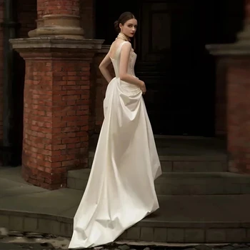 Простые изящные свадебные платья Для женщин, свадебные платья с квадратным воротником, атласные платья-футляры для официальной вечеринки Vestidos De Novia 2023 1