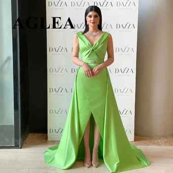 AGLEA 2023 Зеленые платья для выпускного вечера, торжественного случая, длина до пола, V-образный вырез, молния трапециевидной формы, в том же стиле, что и у знаменитостей
