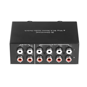 4-полосный двунаправленный переключатель стереозвука RCA, 2 входа, 4 выхода или 4 входа, 2 выхода, разъем L / R, переключатель звукового канала, переключатель звука RCA