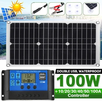 Комплект Солнечной Панели Мощностью 100 Вт С Двойным USB-Портом 12 В/5 В Постоянного Тока с 60A Солнечным Контроллером Солнечные Элементы для Автомобиля Яхты RV Зарядное Устройство 0