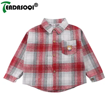 Детская рубашка в клетку от 2 до 9 лет, одежда для мальчиков и девочек, осень-зима, однобортный кардиган с длинными рукавами и лацканами, базовая футболка 5