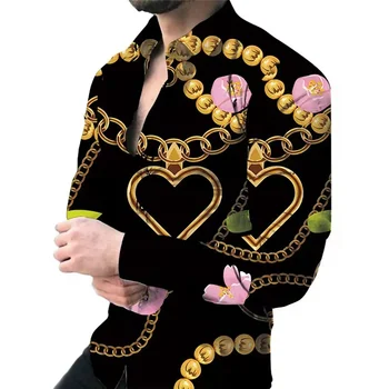2023 Новая мужская рубашка с 3D-принтом, персонализированная графическая рубашка, модная уличная одежда, кардиган большого размера с длинным рукавом и отворотом, топ Мужской 1