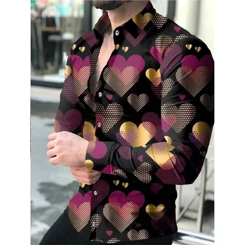 2023 Новая мужская рубашка с 3D-принтом, персонализированная графическая рубашка, модная уличная одежда, кардиган большого размера с длинным рукавом и отворотом, топ Мужской 2