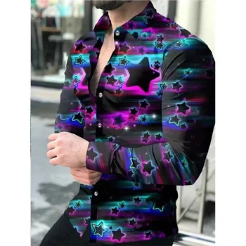 2023 Новая мужская рубашка с 3D-принтом, персонализированная графическая рубашка, модная уличная одежда, кардиган большого размера с длинным рукавом и отворотом, топ Мужской 3