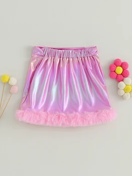Розовая юбка трапециевидной формы с потертым подолом из искусственной кожи для девочек и эластичным поясом - стильная мини-юбка для уличной одежды в стиле Вестерн-ковбойша