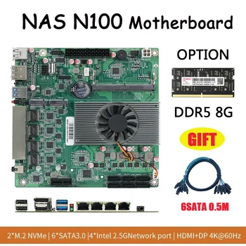 Материнская плата N100 NAS 6* SATA3.0 4X Intel I226 2.5G Mini ITX DDR5 17x17CM 2 * M.2 1XPCIE Для Программного Маршрутизатора DIY NAS Storage Server