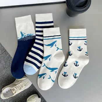 Новые винтажные модные носки для мужчин и женщин, пары, высокие длинные носки, носки с океанским китом, вне корабля, якорь с высокой трубкой, Soc