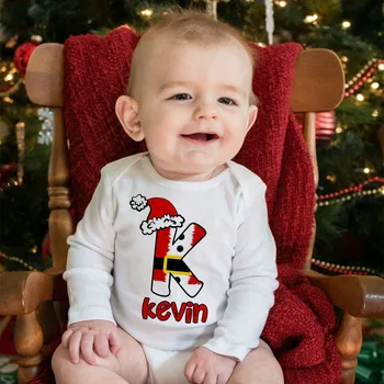 Персонализированный Рождественский детский комбинезон с инициалами и именем, боди для новорожденных, Рождественская вечеринка, одежда для мальчиков и девочек, подарки для душа младенцев