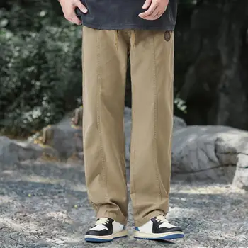 Мужские спортивные штаны из полиэстера, мужские широкие брюки-карго в стиле ретро с карманами на эластичной резинке на талии для удобной и стильной повседневной носки