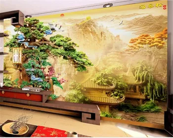 Индивидуальные фрески papel de parede 3D бутик резьба по дереву сосна белая цапля фон в китайском стиле обои домашний декор 3D Обои 1