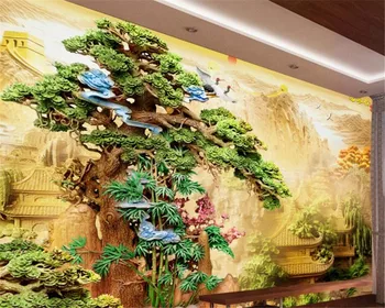 Индивидуальные фрески papel de parede 3D бутик резьба по дереву сосна белая цапля фон в китайском стиле обои домашний декор 3D Обои 3