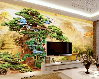 Индивидуальные фрески papel de parede 3D бутик резьба по дереву сосна белая цапля фон в китайском стиле обои домашний декор 3D Обои 4