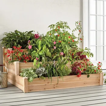 3-Ярусная садовая клумба из кедра, подставка для натуральных цветов, подставки для растений, подставка для комнатных растений, уличная мебель 1