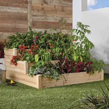 3-Ярусная садовая клумба из кедра, подставка для натуральных цветов, подставки для растений, подставка для комнатных растений, уличная мебель 4