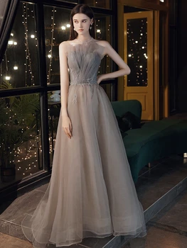 Сексуальные вечерние платья без бретелек Серого цвета, трапециевидные, с аппликацией из блесток, плиссированные платья Hepburn Long Vestidos, вечерние Элегантные платья для гостей выпускного вечера.