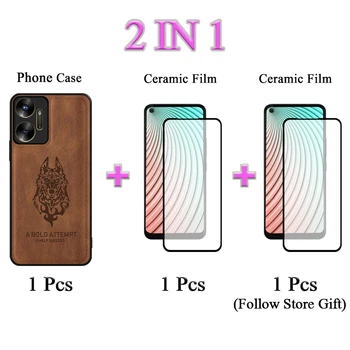 2 В 1 для телефона Realme 9i 5G Роскошный кожаный чехол с керамическим защитным экраном Изогнутая керамическая пленка 2