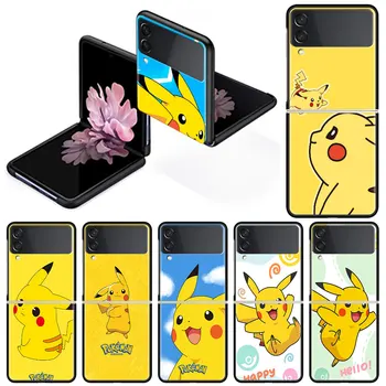 Черный Противоударный Чехол Для Samsung Galaxy Z Flip 3 5G PC Hard Prevention Luxury Shell ZFlip Чехол Для Телефона Cute Pokemon Pikachu Sac