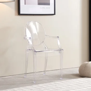 Прозрачный хрустальный пластиковый стул, обеденный стул, подлокотник, скандинавский простой сетчатый красный табурет для макияжа, дизайнерский гостиничный шезлонг