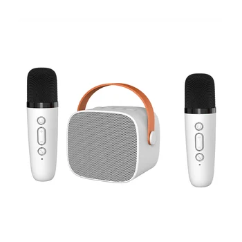Мини-караоке-машина с 2 беспроводными микрофонами для детей и взрослых, 18 предварительно загруженных песен, портативный Bluetooth, белый