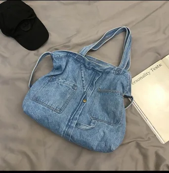 Выстиранная джинсовая синяя унисекс сумка-мессенджер через плечо, женские студенческие сумки большой емкости, модная крутая Мужская Женская сумка через плечо 5