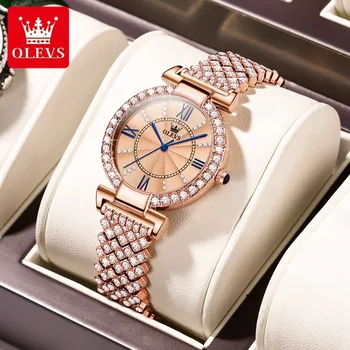 OLEVS 9942 Оригинальные роскошные женские часы с бриллиантами, элегантные кварцевые часы из розового золота, Водонепроницаемые женские наручные часы, Новинка в