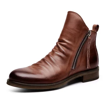 Мужские ботинки 2024 года, удобные ботильоны в стиле ретро, Мужская обувь из нескользящей кожи, Ковбойские сапоги, Мужская обувь для мужчин, Ботфорты для мужчин
