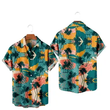Новые летние рубашки на Гавайях, креативная пейзажная живопись, короткий рукав, Кубинская пляжная одежда больших размеров, уличная одежда для отдыха, мужская повседневная одежда